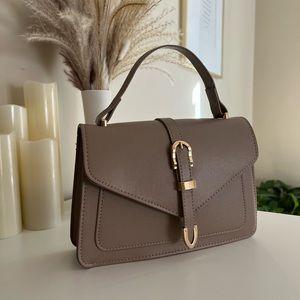 Crossbody Beige Top Handle Handbag w/ Detachable Crossbody Strap